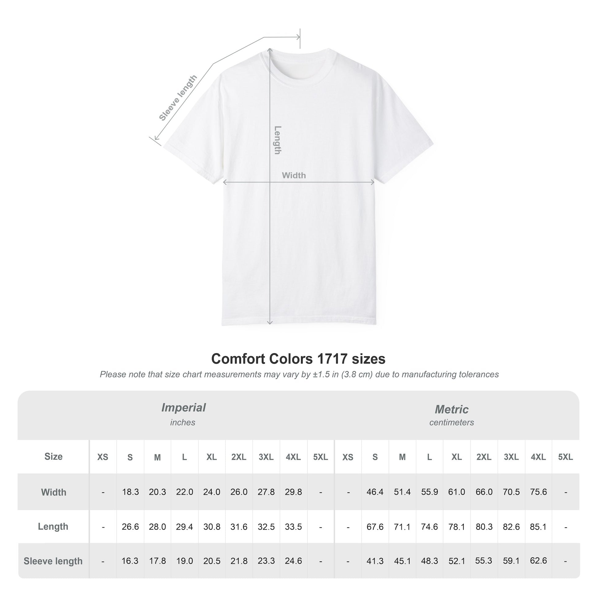 comfort colors size chart