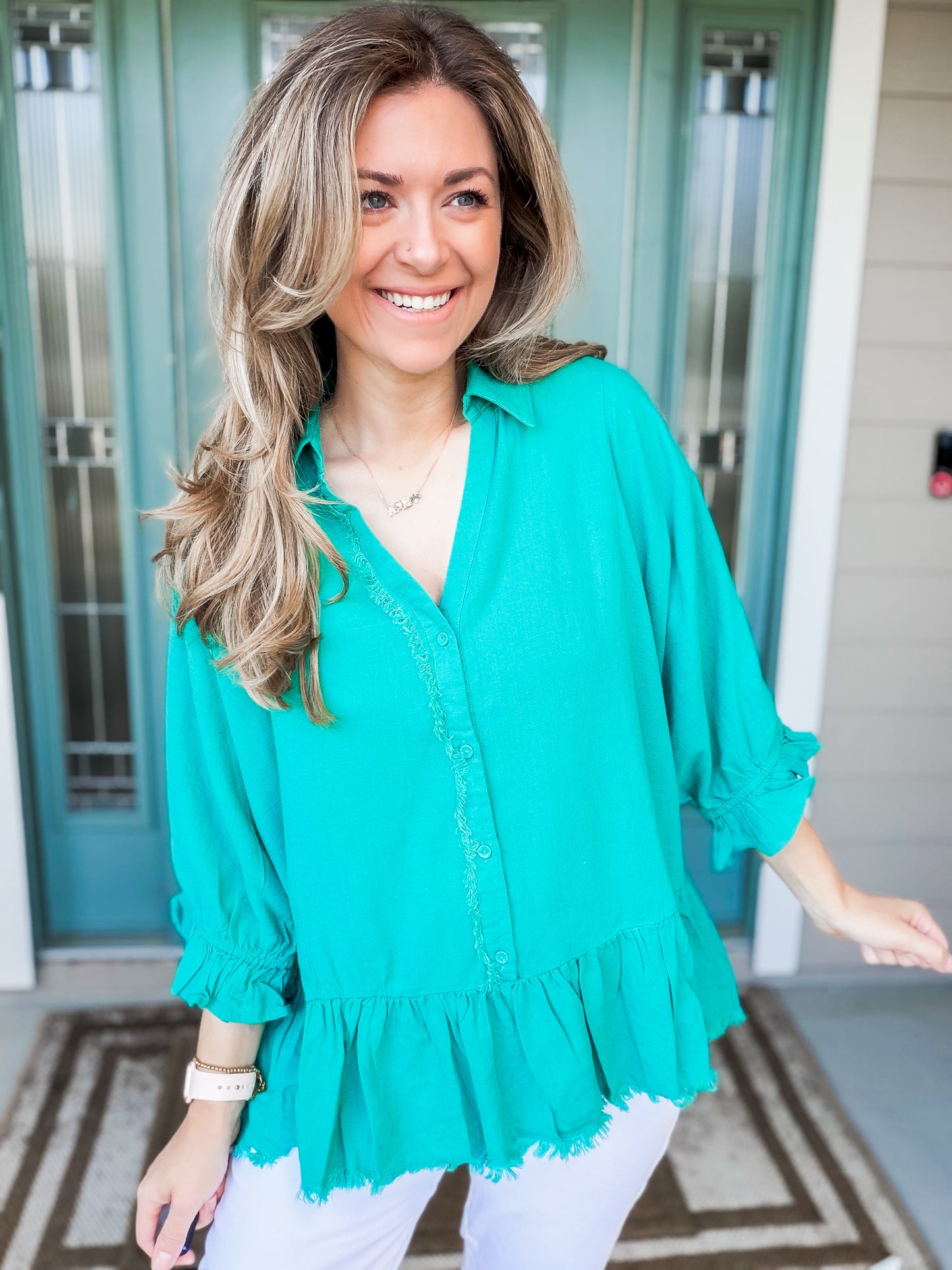 Teal Tide Peplum Top