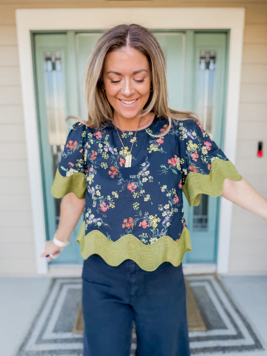 Wildflower Wave Top - Navy