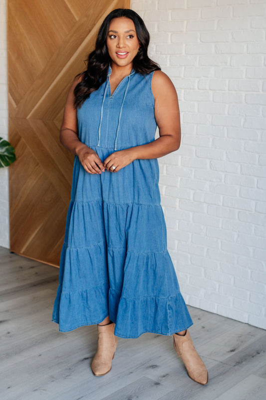 blue denim maxi dress